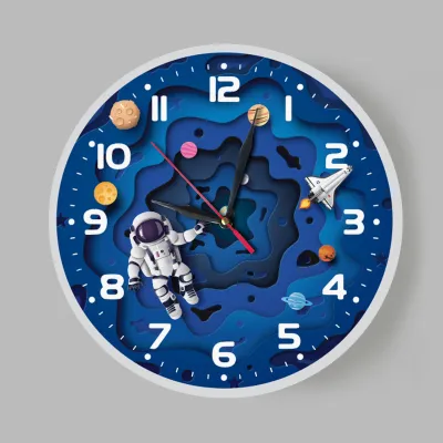 Jam Dinding Kayu Aesthetic Anak Luar angkasa Wall Clock Dinding Kamar Minimalis Tema Astronot / Animal / Sanrio Hk