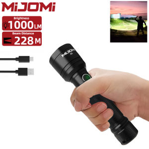 ไฟฉาย Mijomi A6ความสว่างสูง1000ลูเมนระยะลำแสง228เมตรไฟฉาย Samsung LED 18650แบบชาร์จไฟได้สำหรับใช้งานในอุตสาหกรรมไฟฉายกันน้ำ3โหมดโคมไฟไฟฉาย