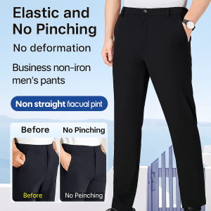 Straight Pants Comfort and Warmth Thickened Mens Stretch Wrinkle Resistant Western Pants Formal Wear