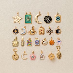 Amazon hot sale color drip retro series pendant moon star tarot jewelry accessories 18K gold h2609