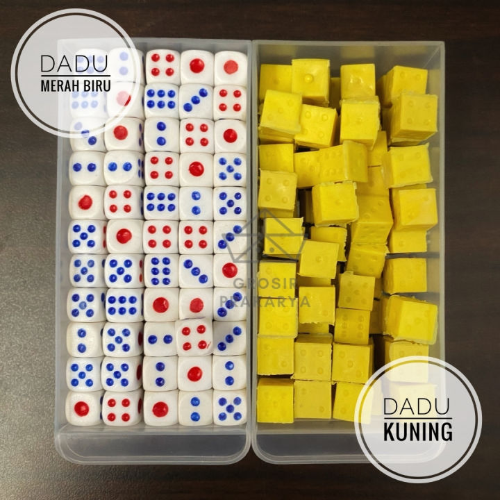 Buah Dadu 1pcs 1biji Putih Merah Biru KUNING Polos Ukuran 1cm 10mm Dice Board Game Uno Play Monopoli Monopoly Tradisional Golo Golf Yamslam Ular Tangga Bunco Qwixx Shut the Box Pass the Pigs Bamboozled Plastik PVC Good Quality Grosir Prakarya Malang