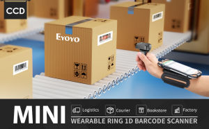 Eyoyo 1D Finger Ring Barcode Scanner Compatible with Bluetooth Function & 2.4G Wireless & Wired Connection Portable Wearable Mini Finger Bar Code Reader Work with Windows MacOS Android 4.0+ iOS