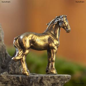 [COD] kunzhan Antique Brass Solid Long Tail Horse Figurines Miniatures Feng Shui Ornaments Copper Zodiac Animal Mini Desktop Decoration Crafts