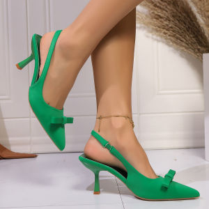 [Free Shipping] Muller Shoes Spring New Fashion Sandals With Shallow Toe Open Back Pointed Toe Bow And High Heels For Women
