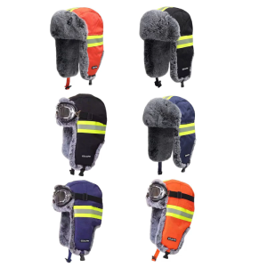 Reflective Russian Ushanka Trapper Hat with Goggles Windproof Ear Flaps Fleece Lining Earflap Caps for Cold Weather