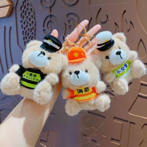 MYCOLOR Soft Traffic Bear Doll Keychain Cartoon Cute Schoolbag Pendant Fashions Plush Car Key Chain Female