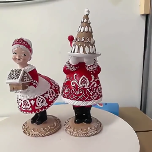 Gingerbreads วินเทจซานต้าคู่เรซินฟิกเกอร์คริสต์มาสรูปปั้นสำหรับเทศกาลตกแต่งบ้านตกแต่งโต๊ะ