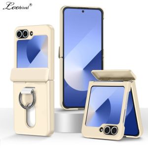 Luxury Ring Holder Card Slot Matte Case for Samsung Galaxy Z Flip 7 6 5 flip7 zflip Flip6 Wallet Card Bag Hard Shockproof Cover