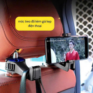 Móc treo đồ sau ghế ô tô kiêm giá đỡ kẹp điện thoại trên xe tiện lợi thiết kế xoay 360 móc treo đồ trên Ô Tô
