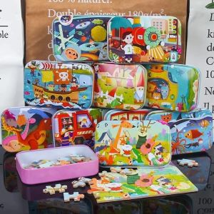 Mainan Anak Puzzle Jigsaw Kayu Susun Gambar isi 60pcs Kotak Kaleng Besi Puzzle Wooden