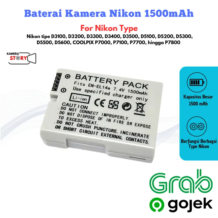 Baterai Kamera Nikon 1500mAh EN-EL14A D3100 D3200 D3300 D3400
