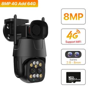 NICELECT 4G SIM Card IP Camera 4K 8MP Dual Lens 8X Zoom WIFI PTZ Camera Auto Tracking Security Camera 4MP Outdoor CCTV Surveillance iCSee