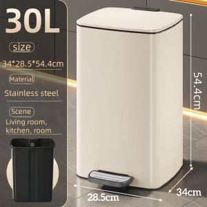 50L stainless kitchen trash bin with pedal big trash can for room bathroom with cover outdoor