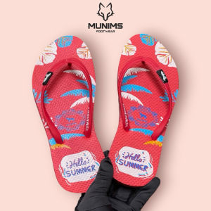Munims Sandal Jepit Wanita Hitam Motif Daun - Sendal Pantai Rumah
