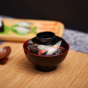 OKKFINE Soup Container Miso Soup Bowl Maple Leaf Double Color Japanese Rice Bowl  With Lid Japanese Flower Bowl Dining Accessories