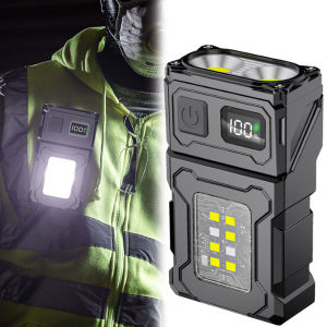 COB SMD Mini Keychain Flashlight USB Charging Powerful Mini Torch 1200mAh LED Keychain Flashlight Power Display for Camping Fishing Walking