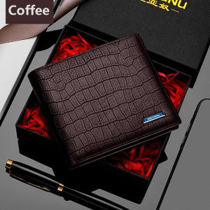 MISTLETOE Anti RFID Original Bifold Wallet Men Crocodile Pattern Genuine Leather Card Holder Wallet for Men