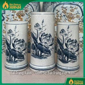 Ống cắm hương ống cắm đũa men rạn Bát Tràng Lọ đựng hương ống hương hoạ tiết hoa sen