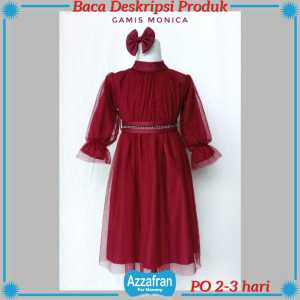Gamis Monica Couple Maroon | Baju Katun Anak Perempuan & Dewasa Seragam Lebaran Toyobo Terbaru Murah