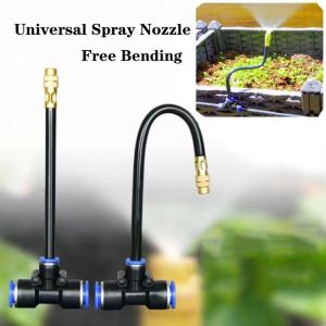 U85IS1 5Pcs with Tee Joint 360° Free-bend Misting Nozzles Quick Connect Adjustable Irrigation Sprinkler Kit Universal Large Area Coverage Water Irrigation Tool Greenhouse
