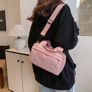 HOUMENG อุปกรณ์อเนกประสงค์ กระเป๋าผ้าใบสะพายข้าง ซิปมีซิป สีทึบทึบ กระเป๋าสี่เหลี่ยมเล็ก ลำลองแบบสบายๆ น้ำหนักเบามาก กระเป๋าสะพายไหล่ไนลอน สำหรับผู้หญิง