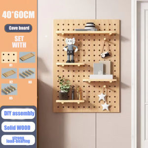 CONOCO Solid Wood Pegboard Organizer Wall Storage Rack IKEA-Style DIY Wall Shelf with Hanger Accessories (60/80/120CM) for Office Kitchen Display & Decoration 洞洞板置物架