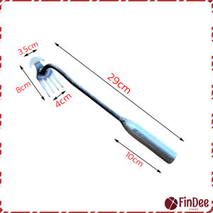FinDee คราดเก็บหญ้า แบบ mini อุปกรณ์ทำสวน  คราดเหล็ก หัวคู่จอบขุดดิน 4 ฟัน ขุดหญ้า ขุดดิน rake