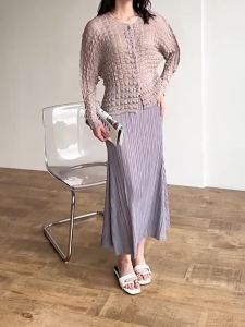 Women Pleated Chiffon Shirt Lightweight Thin Outerwear Blouse #1921