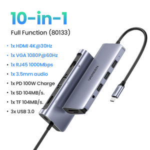 【10-in-1】UGREEN Full Function USB C HUB 4K HDMI VGA with 100W PD 3.5mm Audio Port for SAMSUNG S25 Ultra S24 Ultra iPad Pro M4 iPad Air M3 MacBook Air 13(M4) MacBook Air 15(M4) MacBook Pro 14(M4) SD TF Miro SD Card Reader