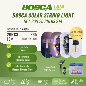 BOSCA String Light S14 Solar Meteor shower effect RGB Warm 20 bulbs 13 meters IP65 Outdoor Waterproof Christmas lights Atmosphere holiday New Year light BPT-860