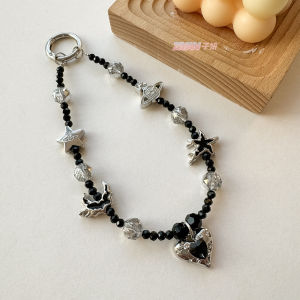 Ins Spicy Girl Black Alloy Phone Chain Bead High end Light Luxury Pendant Wrist Anti Loss Chain Rope