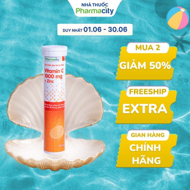 Thực phẩm Pharmacity bảo vệ sức khỏe Vitamin C 1000 mg + Zinc (Tuýp 20 viên)