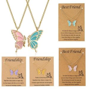 2pcs/set Enamel Double Butterfly Valentine Pendant Necklace FOR Couples Charm Friendship Jewelry Gift