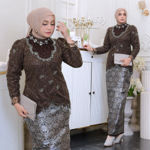 FREE HIJAB Kebaya Fuji Payet bahan Tille Spinggel  Premium setelan rok songket terbaru