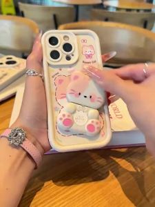 เคสสำหรับ vivo v9 vivo v11i vivo y95 vivo y91 vivo y91i เคสศัพท์แบบนุ่มซิลิโคนกันกระแทก ดีไซน์ใหม่สวยงาม ลายการ์ตูนแมวพร้อมที่วางกระจก JTMMZJ01