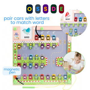 OSSDE Magnetic Pen Alphabet Maze Board Montessori Wooden Letters Car Moving Puzzles Toys