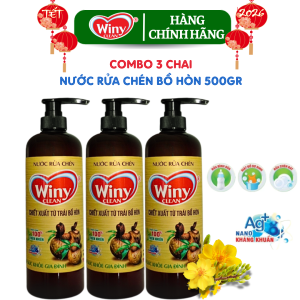 {Hàng chính hãng} Nước rửa chén Winy Clean 500gr (Combo 3 chai). Nước rửa bát hữu cơ chiết xuất từ trái bồ hòn