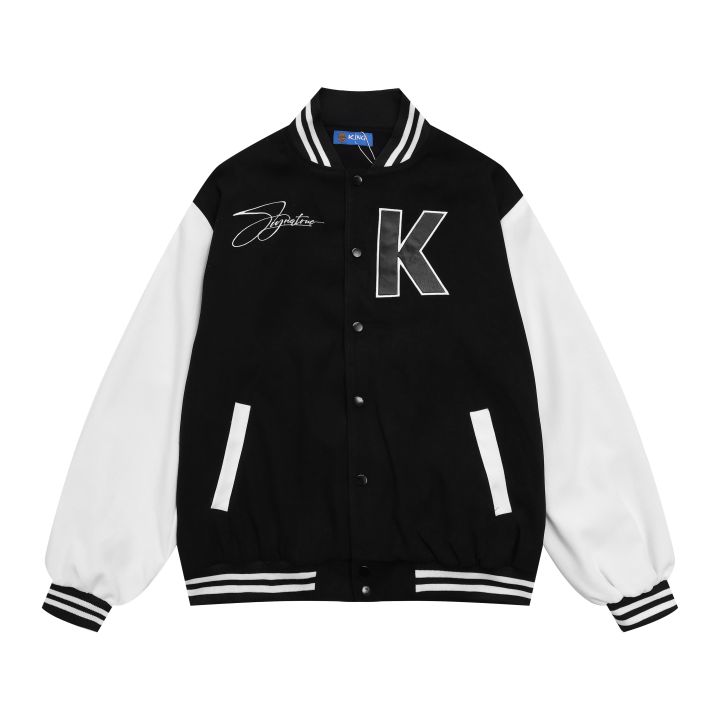 Áo Khoác Form Rộng Nhung Tăm Jacket Varsity FF Unisex V1 Màu Đen,Hồng