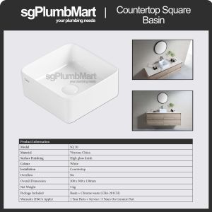 Rubine x sgPlumbMart SQ 30 Countertop Ceramic Basin 300x300x130mm Toilet Bathroom Basin Table Top Basin