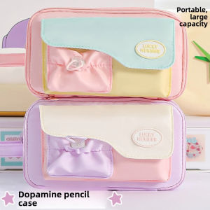 LANCE Multi-layered Macaron Color Pencil Bag Cosmetic Storage Large Capacity Stationery Storage Bag Cute Zipper Pen Pencil Case School