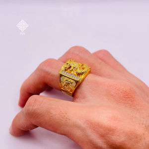 Nhẫn nam titan Nhẫn nam đính đá mạ vàng 18k chạm khắc rồng tinh xảo Không phai màu không rỉ sét mã rồng 02.
