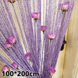 YUDESHUI Rose Flower Door Line Curtain Tassel 100x200cm Vestibule String Curtains Hanging Divider Curtains For Living Room