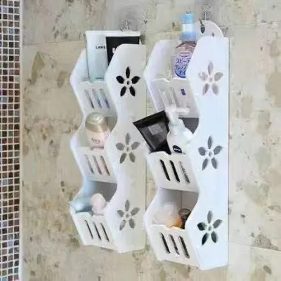 Wall-Mounted 1PC Portable 3 Layer Assembling Light Weight Wood Organizing Shelf For Bathroom Bedroom Living Room Space Saving Organizer Bathroom Home Storage Rack Wood Shelf Wall Mounted Hanging Holder 1PC AS40