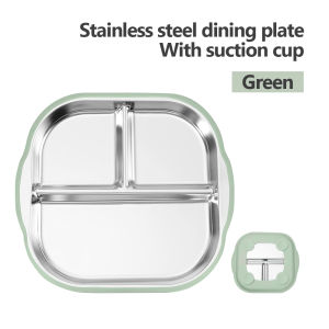 Baby Plates with Suction - 304 Stainless Steel Toddler Feeding Set with Detachable Silicone Cover Non-Slip Suction Bowl for High Chair 24x24cm Easy Clean
