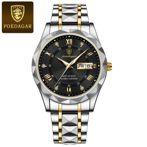 POEDAGAR Top Brand Luxury Man Wristwatch Waterproof Luminous Date Week Men Watches Stainless Steel Quartz Mens Watch