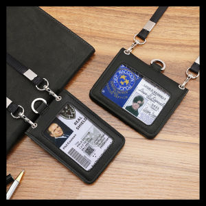 NEW Reporter Police Badge ID Credit Card Holder Genuine Leather Business Name Tag Chest Card Pouch with Neck Lanyard Staff Office Worker Supplies