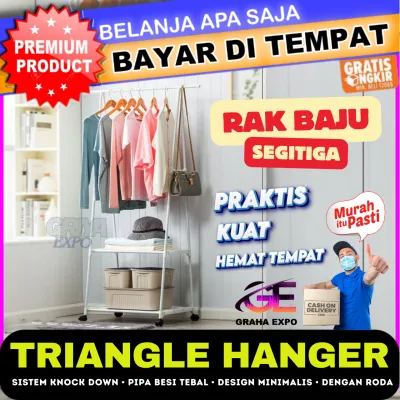 [COD] Triangle Stand Hanger Rak Buku Pakaian Serbaguna Dengan 4 Roda Warna Pink Gantungan Baju Segitiga Dengan 2 Tingkat Penyimpanan Organiser Dekorasi Ruangan Laz COD Sasa Mall Bisa Bayar di Tempat
