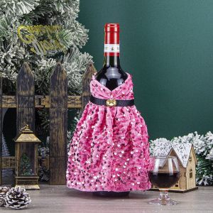 🎄24h Ship🎄4PCS Christmas Wine Bottle Cover with Glitter Sequins Velvet Dress New Year Christmas Party Home Table Decoration
