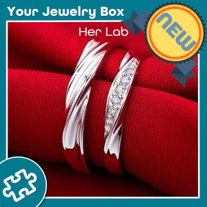 Her Lab Jewelry | S925 sterling silver couple rings men and womens open adjustable rings moissanite diamonds love together Valentines Day gifts pt950 plated rings custom engraving
