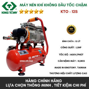 [BẢO HÀNH CHÍNH HÃNG 12 THÁNG] Máy nén khí không dầu KINGTONY KTO-12S Tự động nạp khí - Không gây ồn - Bơm xịt hơi / phun sơn / bắn đinh công suất 15HP nén 8kg bình 12L